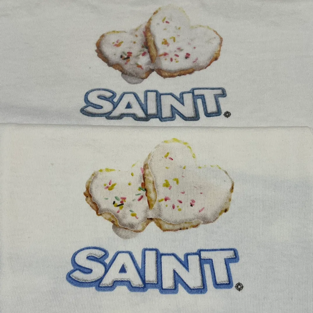 Printing proofing SAINT Mxxxxxx HEART COOKIES L/S TEE/WHT Love Oreo printed long sleeves Off-white S-XL Customized co-branded main mark/wash mark Correct version Ready-made garments washed and distressed Full of VINTAGE feeling Top-notch printing technology Perfect restoration